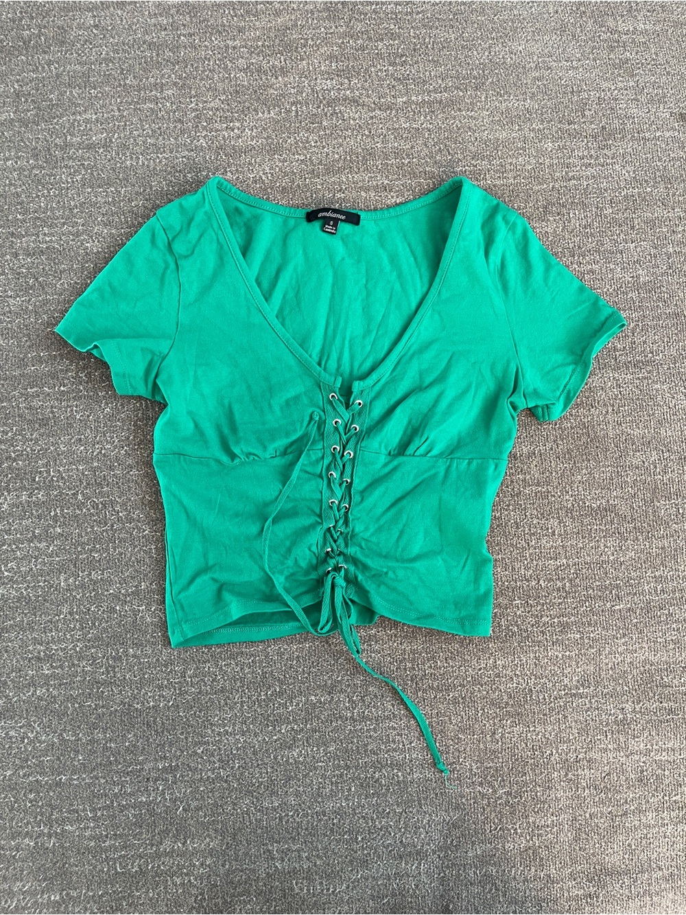 Unknown Brand Women's Green Lace-Up V-Neck Crop Top